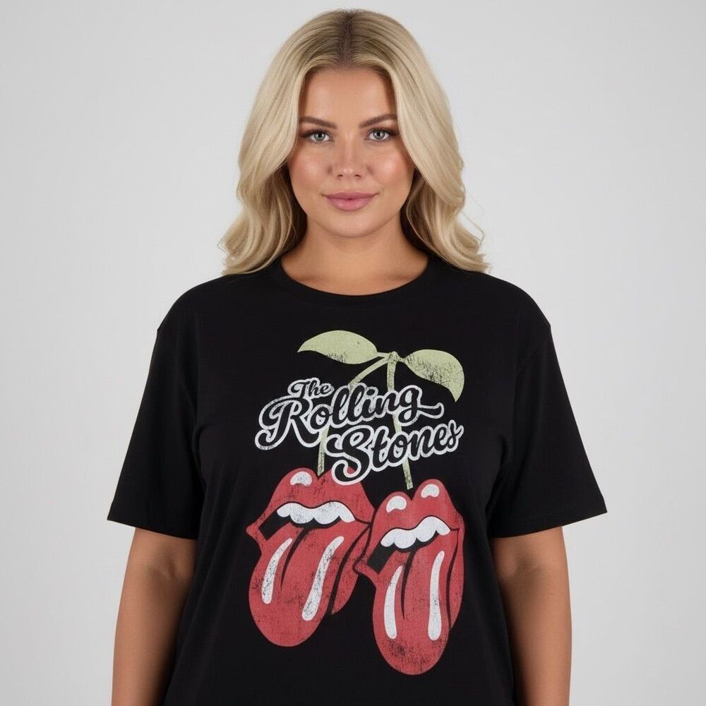 The Rolling Stones Women's XL Black Graphic Tee Short Sleeve Casual Rock n Roll